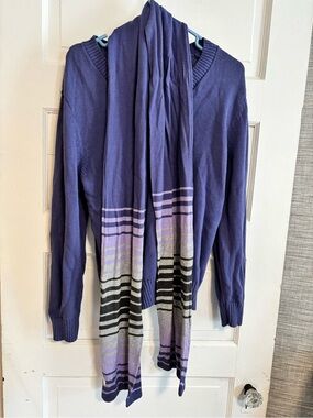 Karen Scott Purple V-Neck Sweater with Striped Scarf